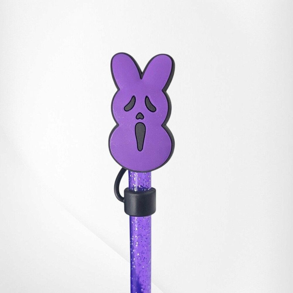 Ghost Face  x Peeps inspired Halloween Bunny Silicone Straw Topper. Fits 10mm